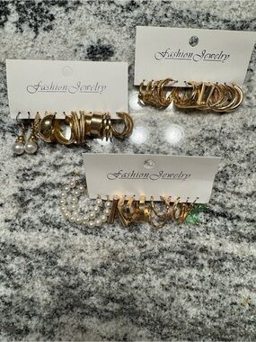 Gold Tone Fashion Earring Set with Pearls
